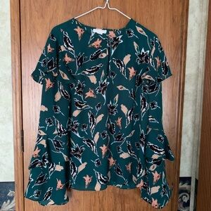 3/$20 Women’s Teal Floral Bell-Sleeve Top